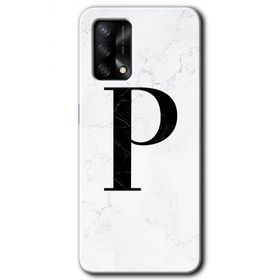 Oppo A74 Beyaz Mermer Desenli P Harfi Baskılı Uyumlu Silikon Kılıf