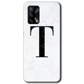 Oppo A74 Beyaz Mermer Desenli T Harfi Baskılı Uyumlu Silikon Kılıf