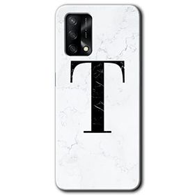 Oppo A74 Beyaz Mermer Desenli T Harfi Baskılı Uyumlu Silikon Kılıf