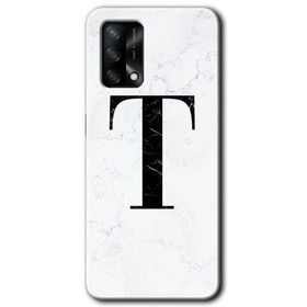 Oppo A74 Beyaz Mermer Desenli T Harfi Baskılı Uyumlu Silikon Kılıf