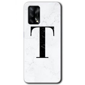 Oppo A74 Beyaz Mermer Desenli T Harfi Baskılı Uyumlu Silikon Kılıf