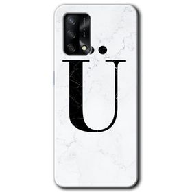 Oppo A74 Beyaz Mermer Desenli U Harfi Baskılı Uyumlu Silikon Kılıf