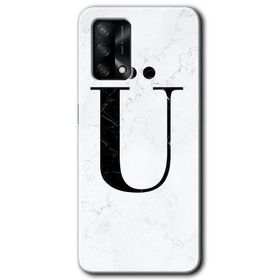 Oppo A74 Beyaz Mermer Desenli U Harfi Baskılı Uyumlu Silikon Kılıf