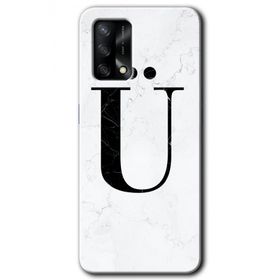 Oppo A74 Beyaz Mermer Desenli U Harfi Baskılı Uyumlu Silikon Kılıf