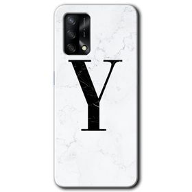 Oppo A74 Beyaz Mermer Desenli Y Harfi Baskılı Uyumlu Silikon Kılıf