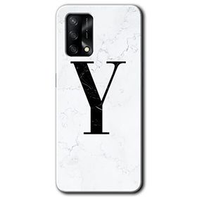 Oppo A74 Beyaz Mermer Desenli Y Harfi Baskılı Uyumlu Silikon Kılıf