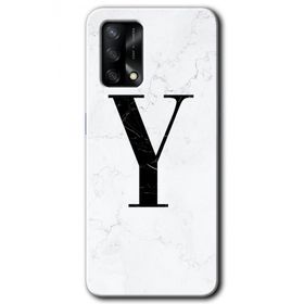 Oppo A74 Beyaz Mermer Desenli Y Harfi Baskılı Uyumlu Silikon Kılıf