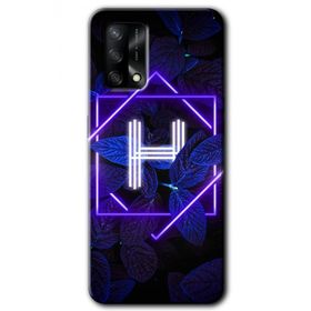Oppo A74 Dark Neon Yaprak H Harfi Baskılı Uyumlu Silikon Kılıf