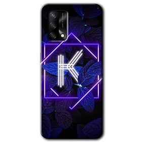 Oppo A74 Dark Neon Yaprak K Harfi Baskılı Uyumlu Silikon Kılıf