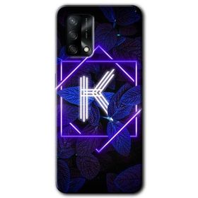 Oppo A74 Dark Neon Yaprak K Harfi Baskılı Uyumlu Silikon Kılıf