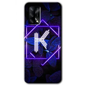 Oppo A74 Dark Neon Yaprak K Harfi Baskılı Uyumlu Silikon Kılıf