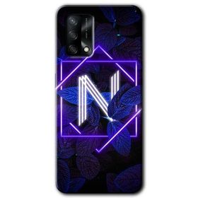 Oppo A74 Dark Neon Yaprak N Harfi Baskılı Uyumlu Silikon Kılıf