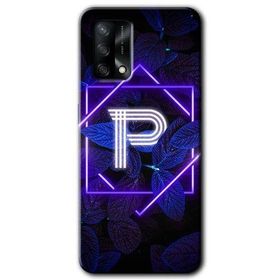 Oppo A74 Dark Neon Yaprak P Harfi Baskılı Uyumlu Silikon Kılıf