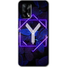 Oppo A74 Dark Neon Yaprak Y Harfi Baskılı Uyumlu Silikon Kılıf