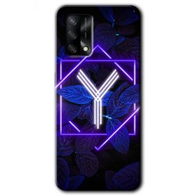 Oppo A74 Dark Neon Yaprak Y Harfi Baskılı Uyumlu Silikon Kılıf