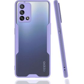 Oppo A74 Lila Kılıf Silikon Sürgülü Lens Korumalı Buzlu Şeffaf