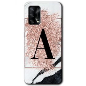 Oppo A74 Pembe Mermer Desenli A Harfi Baskılı Uyumlu Silikon Kılıf
