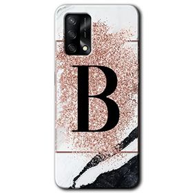 Oppo A74 Pembe Mermer Desenli B Harfi Baskılı Uyumlu Silikon Kılıf