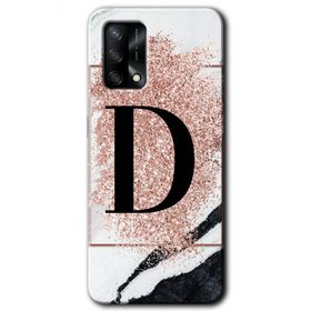 Oppo A74 Pembe Mermer Desenli D Harfi Baskılı Uyumlu Silikon Kılıf