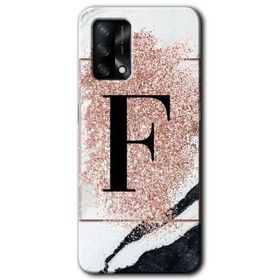Oppo A74 Pembe Mermer Desenli F Harfi Baskılı Uyumlu Silikon Kılıf