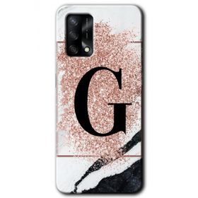 Oppo A74 Pembe Mermer Desenli G Harfi Baskılı Uyumlu Silikon Kılıf