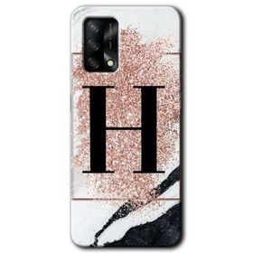 Oppo A74 Pembe Mermer Desenli H Harfi Baskılı Uyumlu Silikon Kılıf