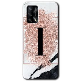 Oppo A74 Pembe Mermer Desenli I Harfi Baskılı Uyumlu Silikon Kılıf