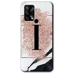 Oppo A74 Pembe Mermer Desenli I Harfi Baskılı Uyumlu Silikon Kılıf