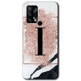Oppo A74 Pembe Mermer Desenli I Harfi Baskılı Uyumlu Silikon Kılıf