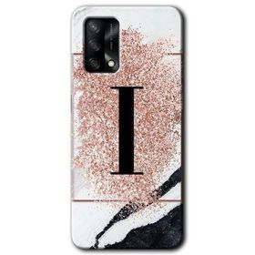 Oppo A74 Pembe Mermer Desenli I Harfi Baskılı Uyumlu Silikon Kılıf