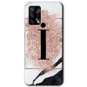 Oppo A74 Pembe Mermer Desenli I Harfi Baskılı Uyumlu Silikon Kılıf