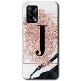 Oppo A74 Pembe Mermer Desenli J Harfi Baskılı Uyumlu Silikon Kılıf