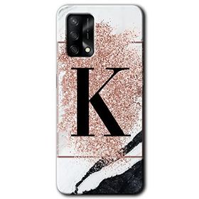 Oppo A74 Pembe Mermer Desenli K Harfi Baskılı Uyumlu Silikon Kılıf