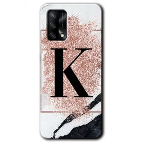 Oppo A74 Pembe Mermer Desenli K Harfi Baskılı Uyumlu Silikon Kılıf