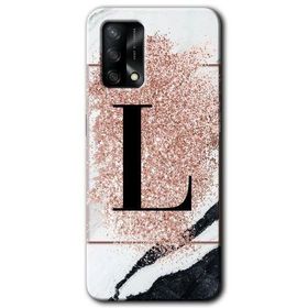 Oppo A74 Pembe Mermer Desenli L Harfi Baskılı Uyumlu Silikon Kılıf