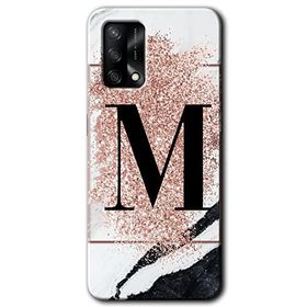 Oppo A74 Pembe Mermer Desenli M Harfi Baskılı Uyumlu Silikon Kılıf
