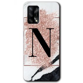 Oppo A74 Pembe Mermer Desenli N Harfi Baskılı Uyumlu Silikon Kılıf
