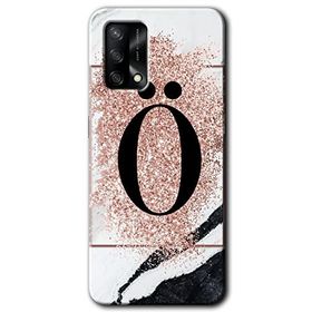 Oppo A74 Pembe Mermer Desenli O Harfi Baskılı Uyumlu Silikon Kılıf