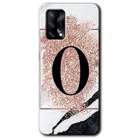 Oppo A74 Pembe Mermer Desenli O Harfi Baskılı Uyumlu Silikon Kılıf