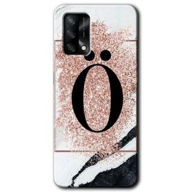 Oppo A74 Pembe Mermer Desenli O Harfi Baskılı Uyumlu Silikon Kılıf