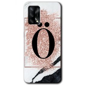 Oppo A74 Pembe Mermer Desenli O Harfi Baskılı Uyumlu Silikon Kılıf