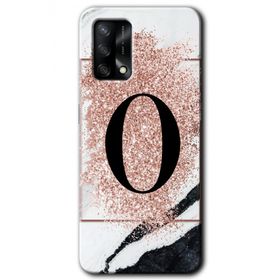 Oppo A74 Pembe Mermer Desenli O Harfi Baskılı Uyumlu Silikon Kılıf