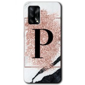 Oppo A74 Pembe Mermer Desenli P Harfi Baskılı Uyumlu Silikon Kılıf