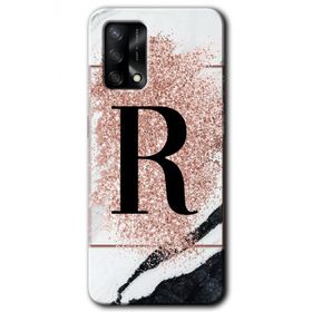 Oppo A74 Pembe Mermer Desenli R Harfi Baskılı Uyumlu Silikon Kılıf