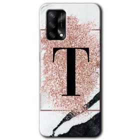 Oppo A74 Pembe Mermer Desenli T Harfi Baskılı Uyumlu Silikon Kılıf