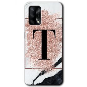 Oppo A74 Pembe Mermer Desenli T Harfi Baskılı Uyumlu Silikon Kılıf
