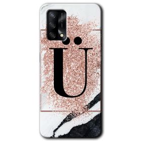 Oppo A74 Pembe Mermer Desenli Ü Harfi Baskılı Uyumlu Silikon Kılıf
