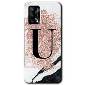 Oppo A74 Pembe Mermer Desenli Ü Harfi Baskılı Uyumlu Silikon Kılıf