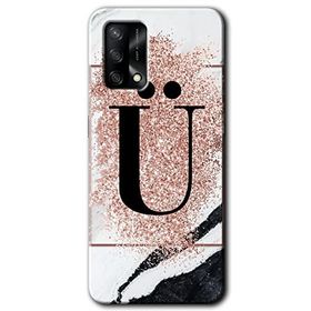 Oppo A74 Pembe Mermer Desenli Ü Harfi Baskılı Uyumlu Silikon Kılıf