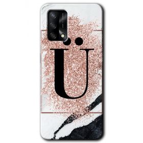 Oppo A74 Pembe Mermer Desenli Ü Harfi Baskılı Uyumlu Silikon Kılıf
